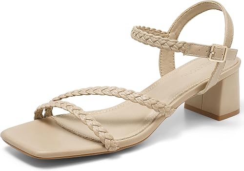 Greatonu Women's Braided Strappy Heeled Sandals 1.97 inch Low Chunky Block Heels