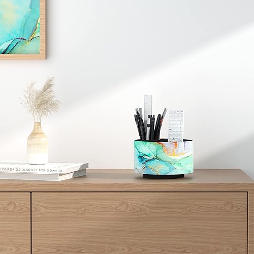 Miniatura 5 de Hennaja Organizador redondo de cuero para suministros de arte, soporte para control remoto, rotación de 360 grados, soporte multifuncional para