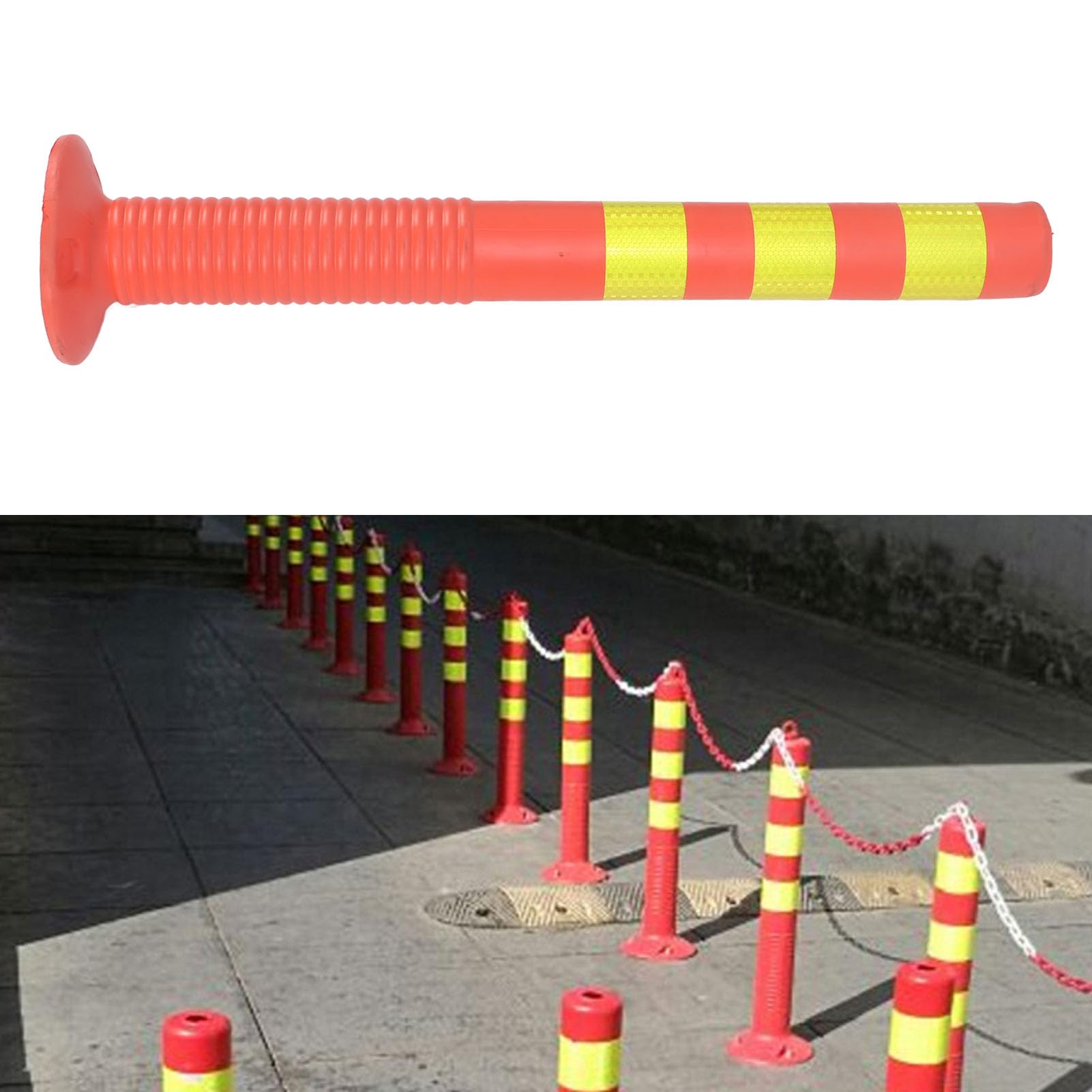 Bolardo de seguridad reflectante de 75 cm, poste de advertencia elástico, barrera de tráfico flexible con soporte de cadena, señalización de calle para una mayor visibilidad