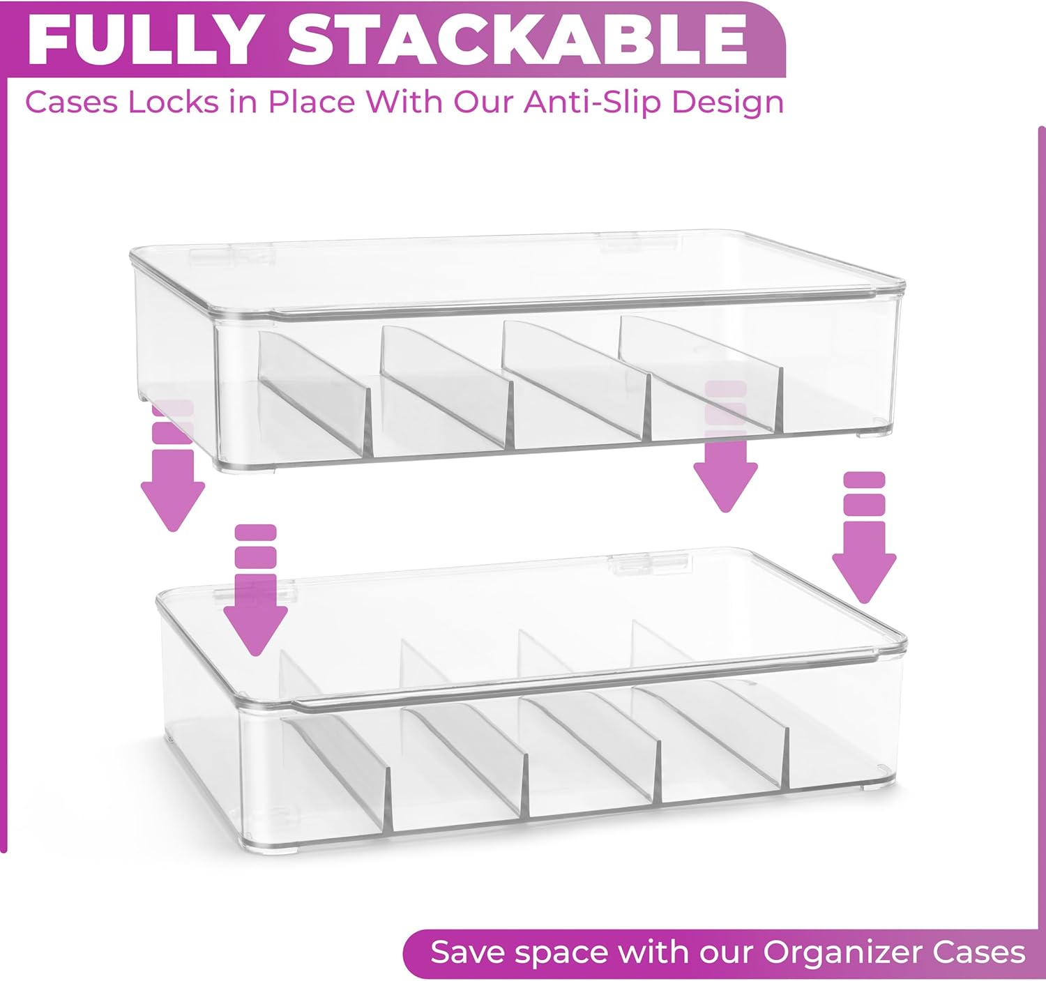 Sorbus Lego Storage Case - Plastic Stackable Organizers for Sorting Jewelry, Small Toys, Building Blocks, Markers, Action Figures - Storage Bins with Hinged Lid Includes 5 Sections (2 Pack)
