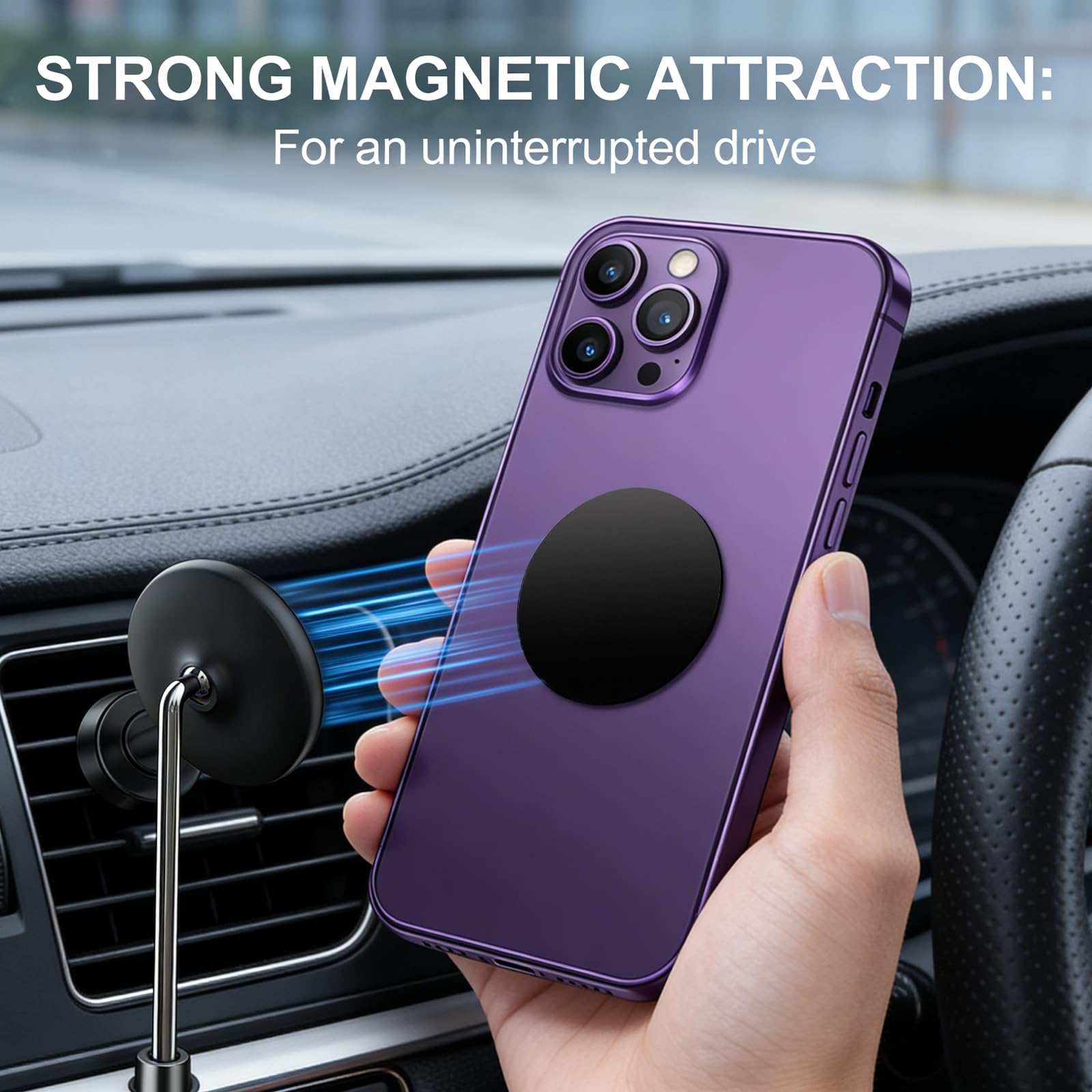4 Pcs Sticker Metal Plates Replacement,Mount Metal Plate Kits with Adhesive,Metal Plate for Car Magnetic Phone Holder,Compatible with most cellphones(Round,Black) — view 5