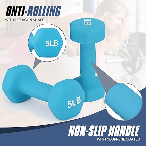 Miniatura 5 de MADOG - Juego de mancuernas hexagonales con revestimiento de neopreno antideslizante para equipo de gimnasio en casa, entrenamiento de fuerza