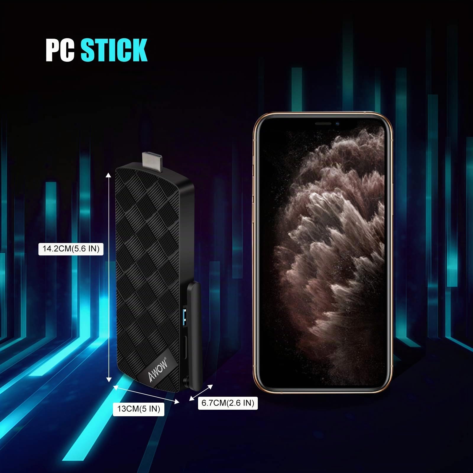AWOW Mini PC Stick, Fanless Computer Stick Intel Gemini Lake J4105 4GB LPDDR4 64GB eMMC, 4K HD Mini Computer,1000M LAN, Dualband-WLAN, USB 3.0, HDMI2.0, Bluetooth 4.2