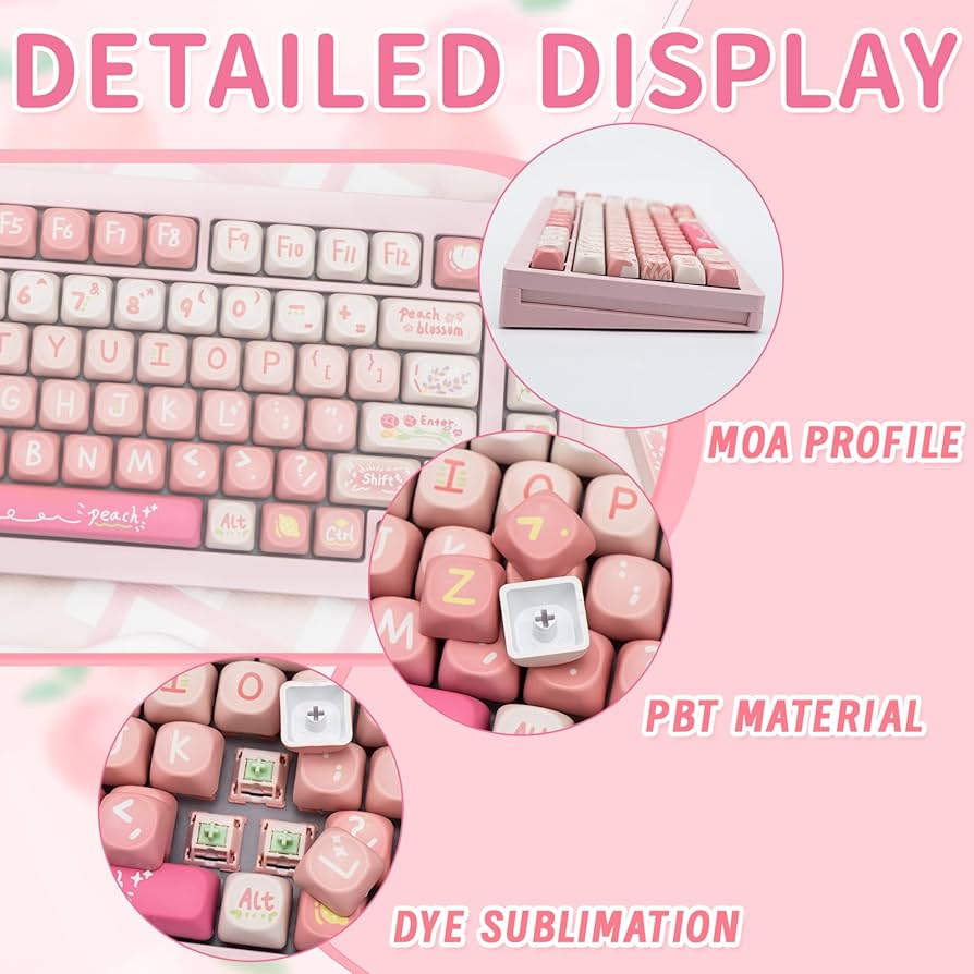 maky♡ COOMICKEY 134 Key Peach PBT Keycap Set, MOA Profile, Dye