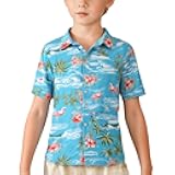 Big Boys Hawaiian Shirt, Kids Hawaiian Shirt, Flamingos Shirt Short Sleeve Luau Shirt for Kids