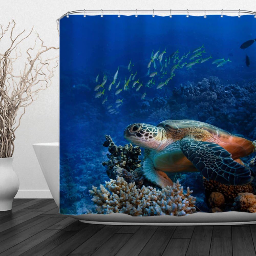 Baccessor Colorful Turtle Shower Curtains,Underwater World Ocean Animal Sea Tortoises Bathroom Decor Set with Hooks, Waterproof, 60" W x 72" H (150CM x 180CM) - Coral Turtles