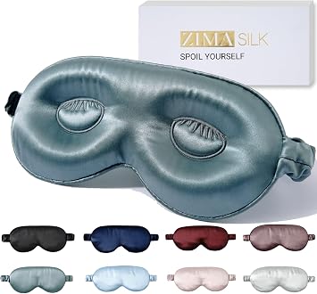 ZIMASILK Adjustable 22 Momme 100% Mulberry Silk Sleep Mask, 3D Contoured Cup Eye Mask for Sleeping, Super Soft Breathable Blindfold, Perfect Blocks Light for Sleeping. Bluestone
