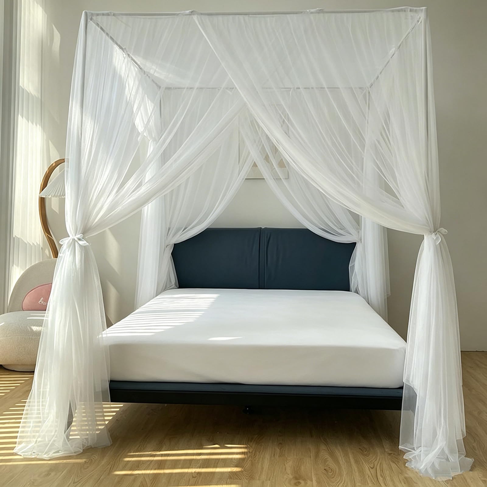 Cortinas para cama con dosel blancas de 4 postes estilo princesa para decoracion de dormitorio