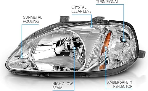 Miniatura 9 de AmeriLite Juego de faros delanteros de repuesto para Honda Civic 1999-2000, lado del pasajero y del conductor