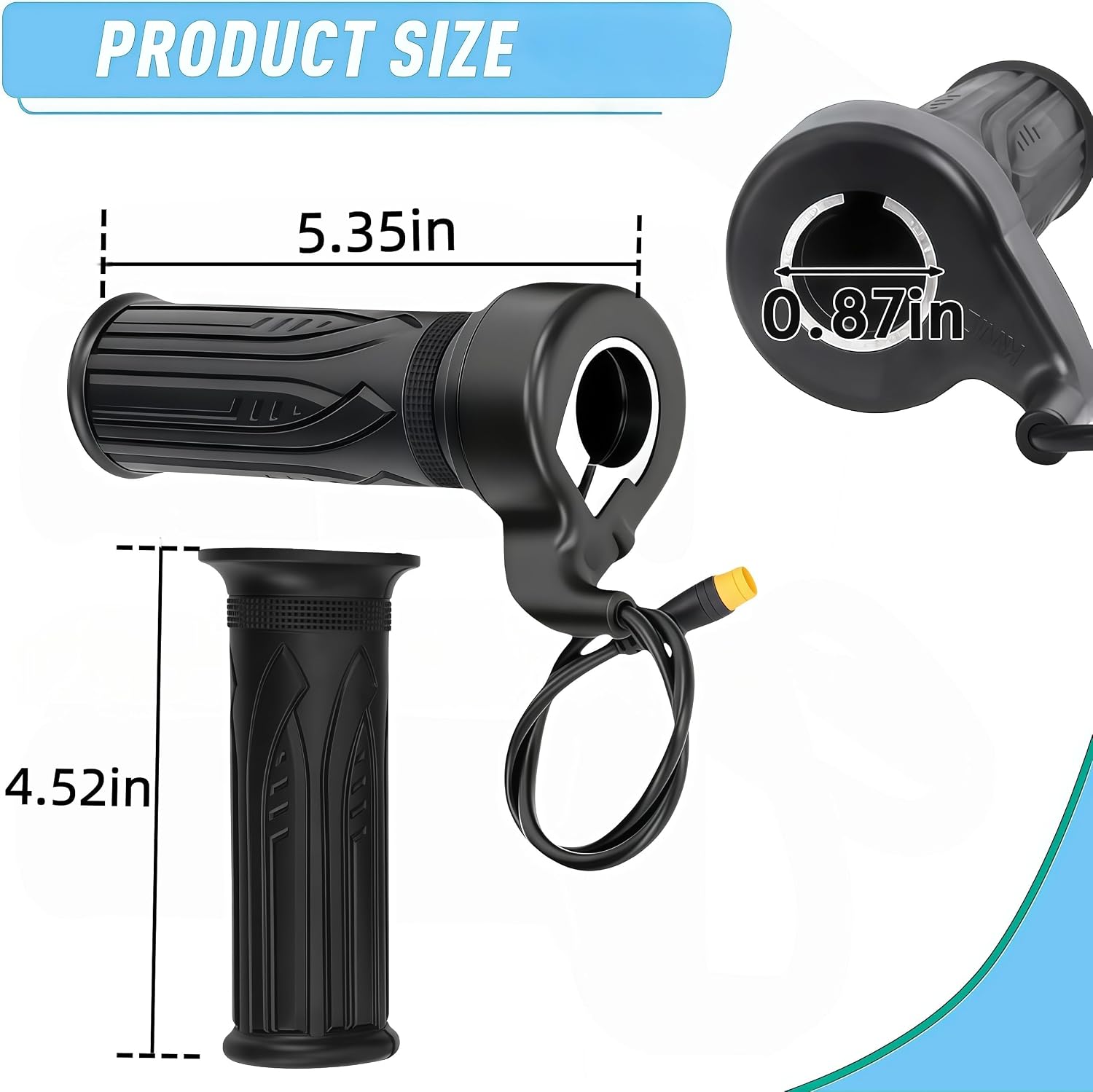 20X Full Twist Throttle Grip, 3pin Waterproof Connector for Ebike 12V-72V | 7/8-inch 22.2mm Handlebar, Compatible with Electric Bicycle, Scooter, Mountain Bike