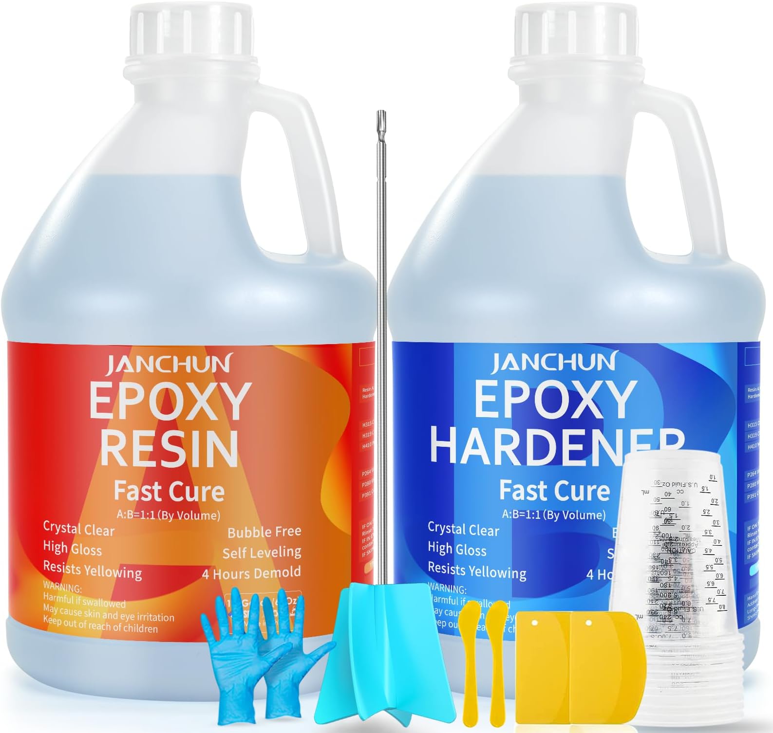 1 Gallon Premium Clear Epoxy Resin,High Gloss Casting and Coating Kit for River Table Tops, Art Resin,Jewelry Making, DIY,Tumblers, Molds, Art Painting with Epoxy Mixer, 20×8oz Measuring Cup and More