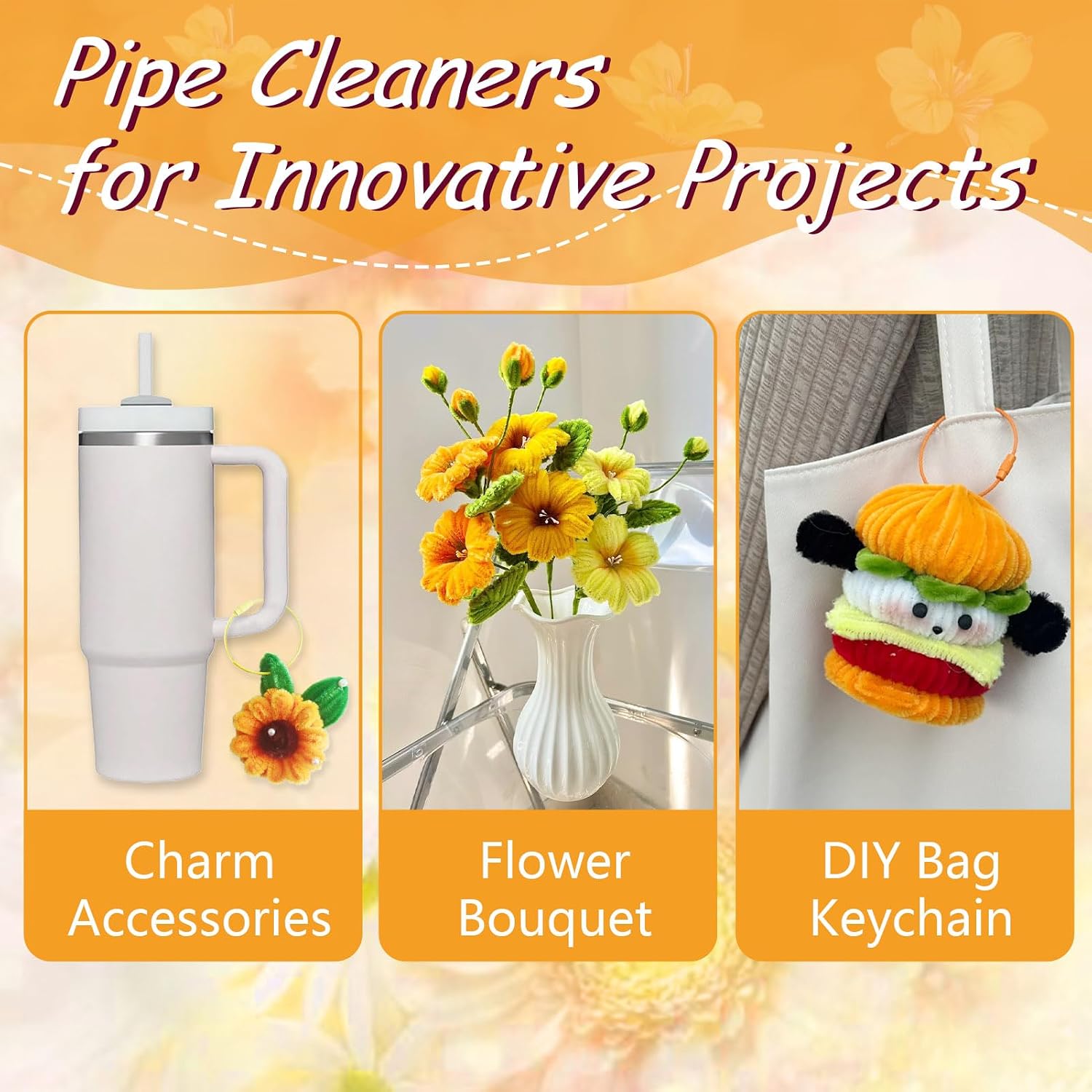 URSDIART Sunflower Pipe Cleaners, 500pcs 5 Assorted Chenille Stems image 5