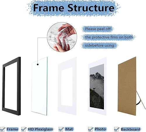 Miniatura 4 de Picrit Juego de 7 portarretratos de 11 x 14 pulgadas, para exhibir fotos de 8 x 10 pulgadas con paspartú o de 11 x 14 pulgadas sin paspartú, marcos