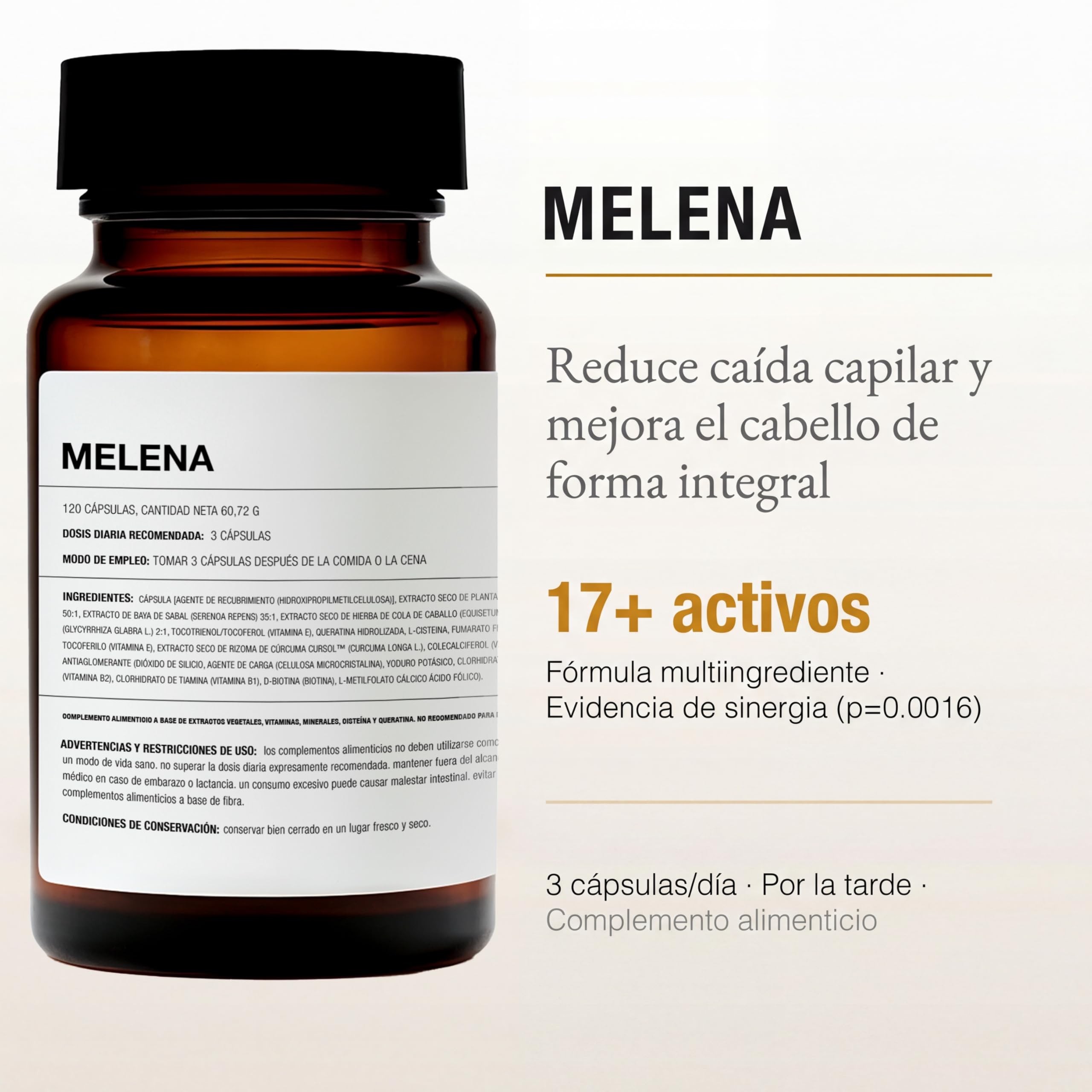 afrodite MELENA | Nutrición Capilar con Serenoa y Ashwagandha | Apoyo para un cabello fuerte | Densidad y Brillo (1 MES 120 Capsulas)