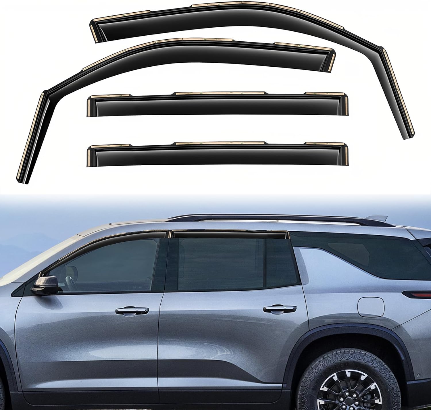Window Visors for Chevy Traverse 2024 2025 2026, in-Channel Rain Guards Window Deflectors, Aerodynamic Wind Noise Reduction & UV Protection (4 Pcs)