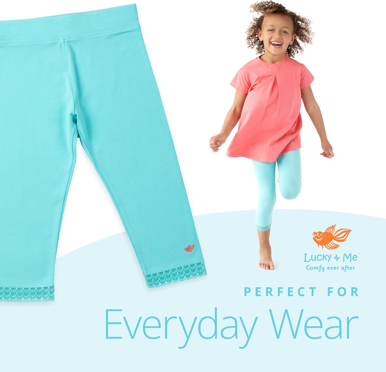 Lucky & Me Girls Leggings, Capri Length with Lace Trim and Wide Waistband, Jada 3 Pack - Image 2