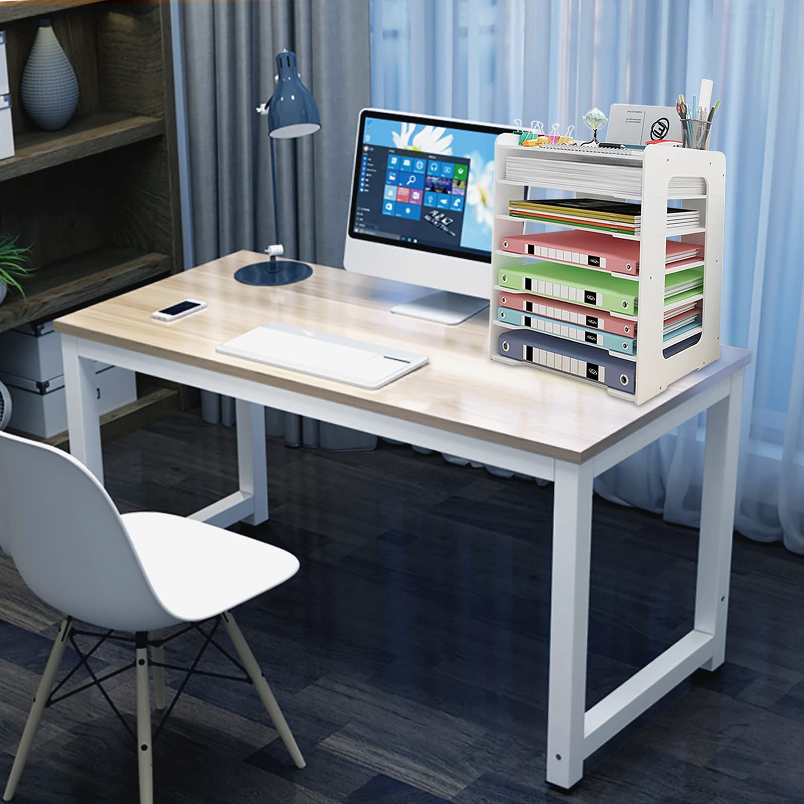 Hggzeg Briefablage-Organizer, Büro-Schreibtisch, ordentliches Aufbewahrungsregal, Dokumentenhalter, A4-Papier-Ablagefächer für Zuhause, Büro, Schule, 7 Etagen
