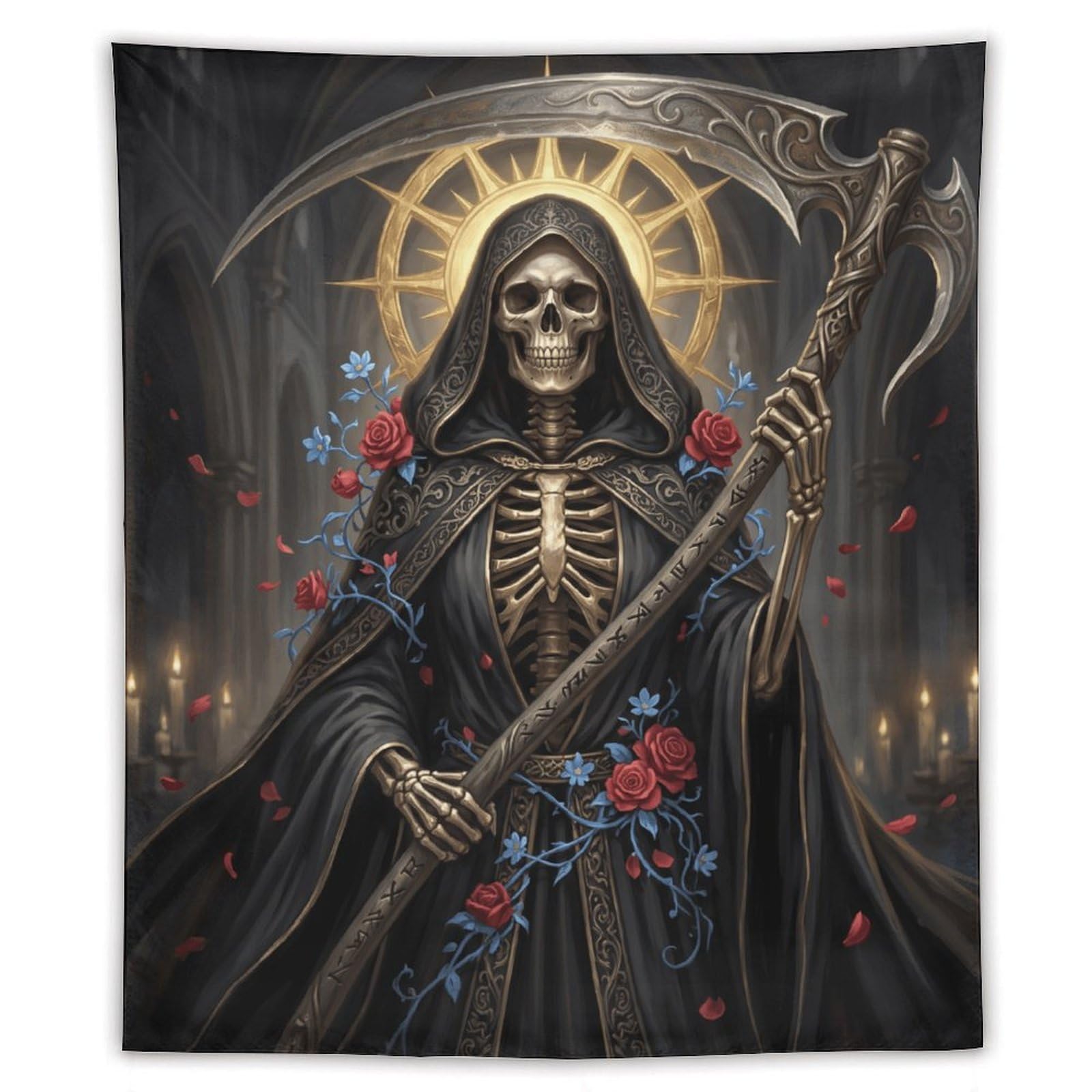 W7C8U2X3 Grim Reaper Cathedral Wall Tapestry, Whimsical Animal Art