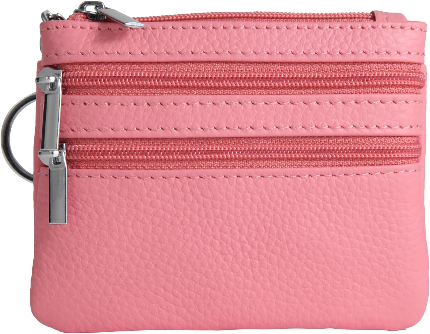 Women's Genuine Leather Coin Purse Mini Pouch Change Wallet with Key Ring