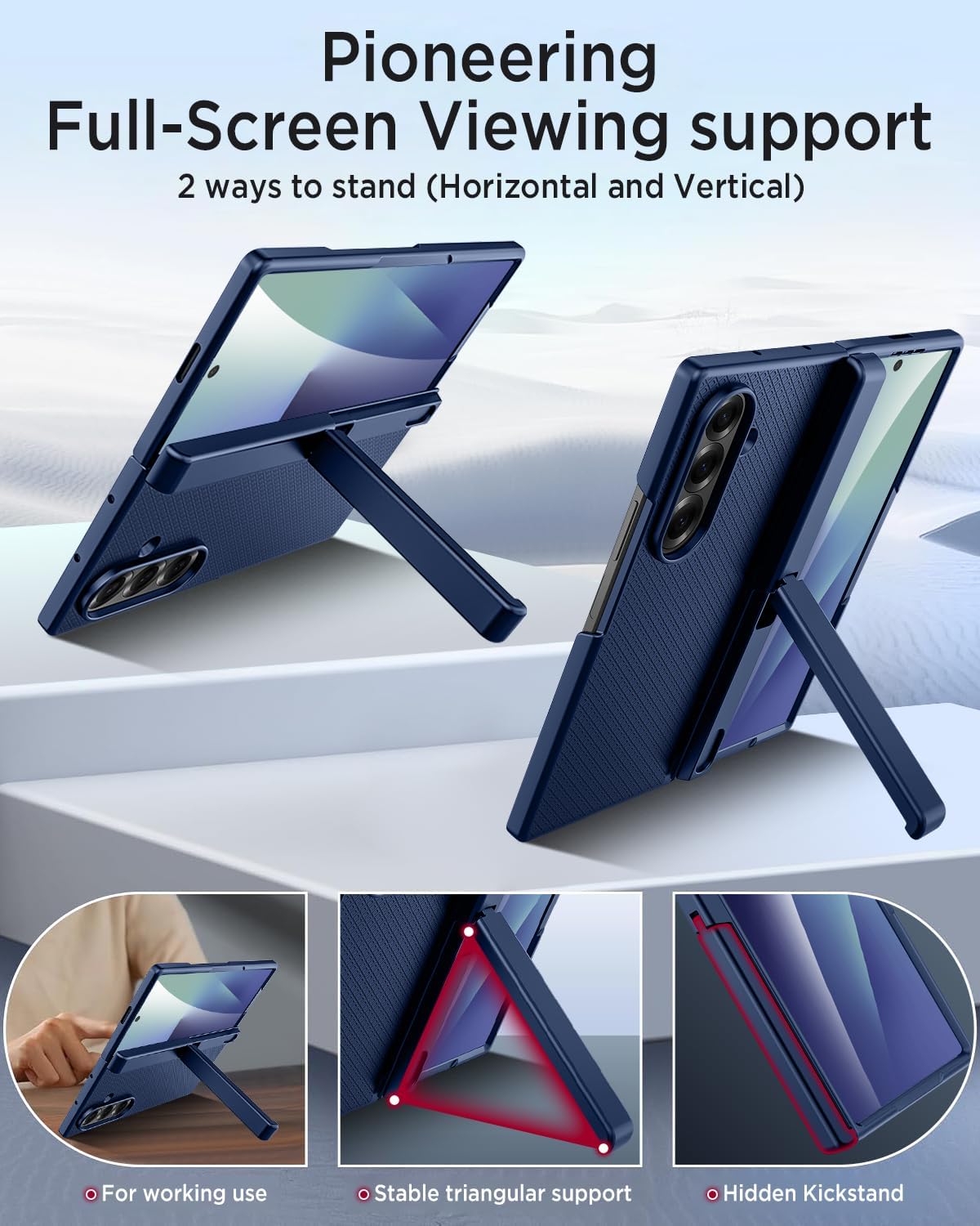 Miimall Stand for Samsung Z Fold 7 Case with Tempered Glass & Hinge Protector, Shockproof Military Grade Durable Heavy Duty Full Body Protective Phone Cover for Galaxy ZFold 7 Case for MagSafe Blue