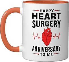 Bypass Recovery Open Heart Surgery Ceramic Mug, Orange/White