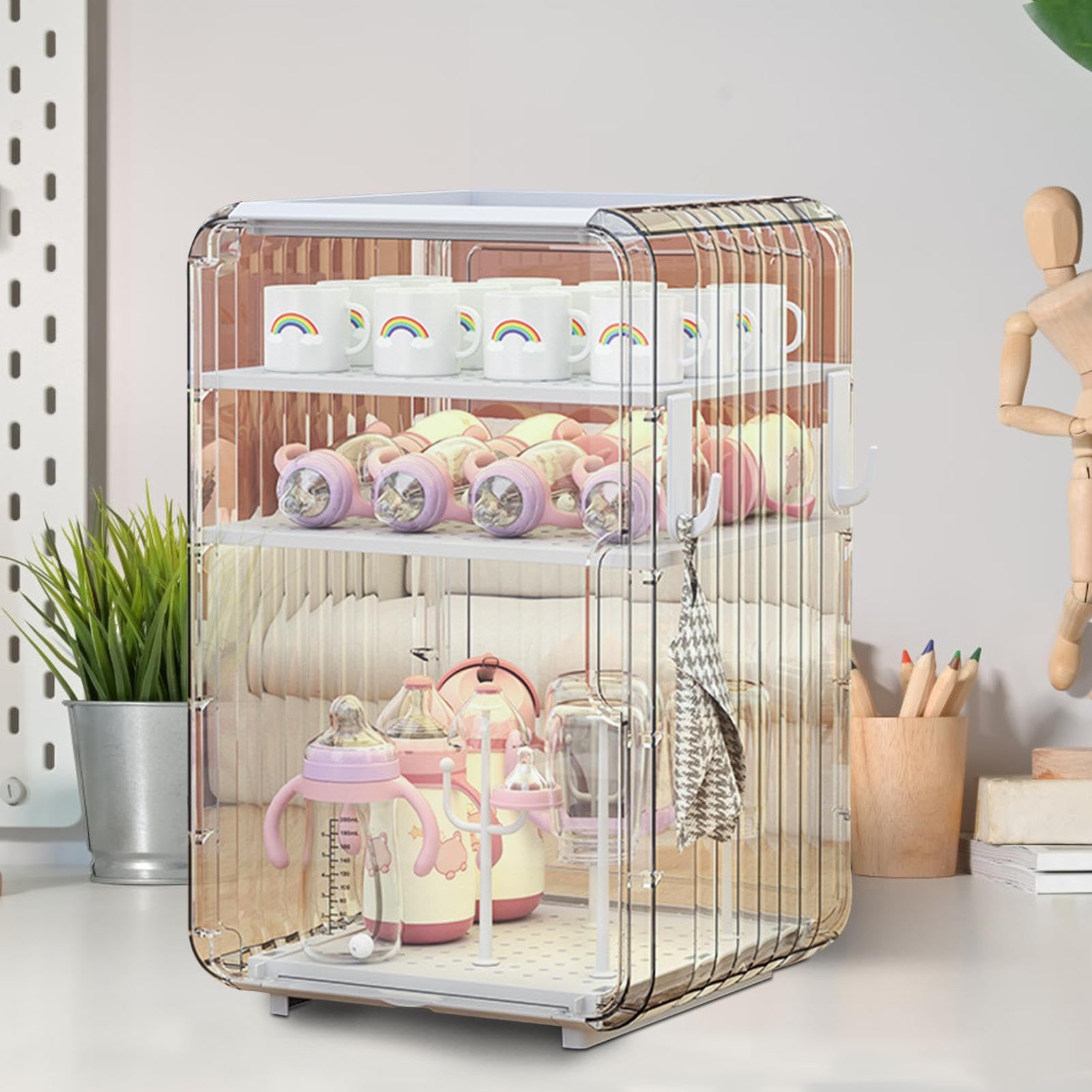 Aufbewahrungs-Organizer für Babyflaschen, Besteck, vertikal, staubdicht, Becherhalter mit Abdeckung für Babyflaschen, Küchentisch, Kühlschrank, Schrank, Schlafzimmer, Schlafsaal, Speisekammer