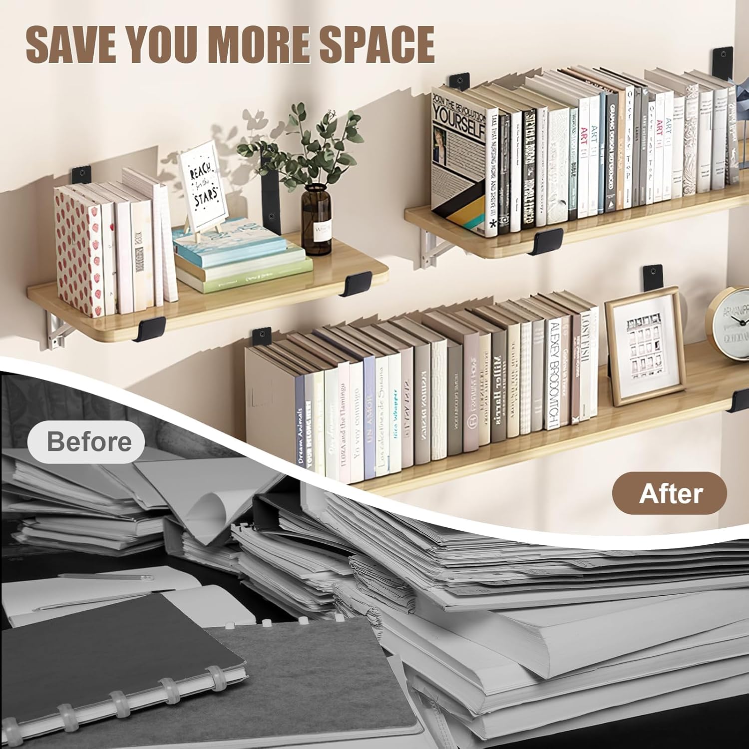 Storystore Shelf Brackets, Heavy Duty Hook Brackets for Shelves, Black L Shelf Bracket Wall Mount for DIY Open Shelving (12 Inch-8 PCS)