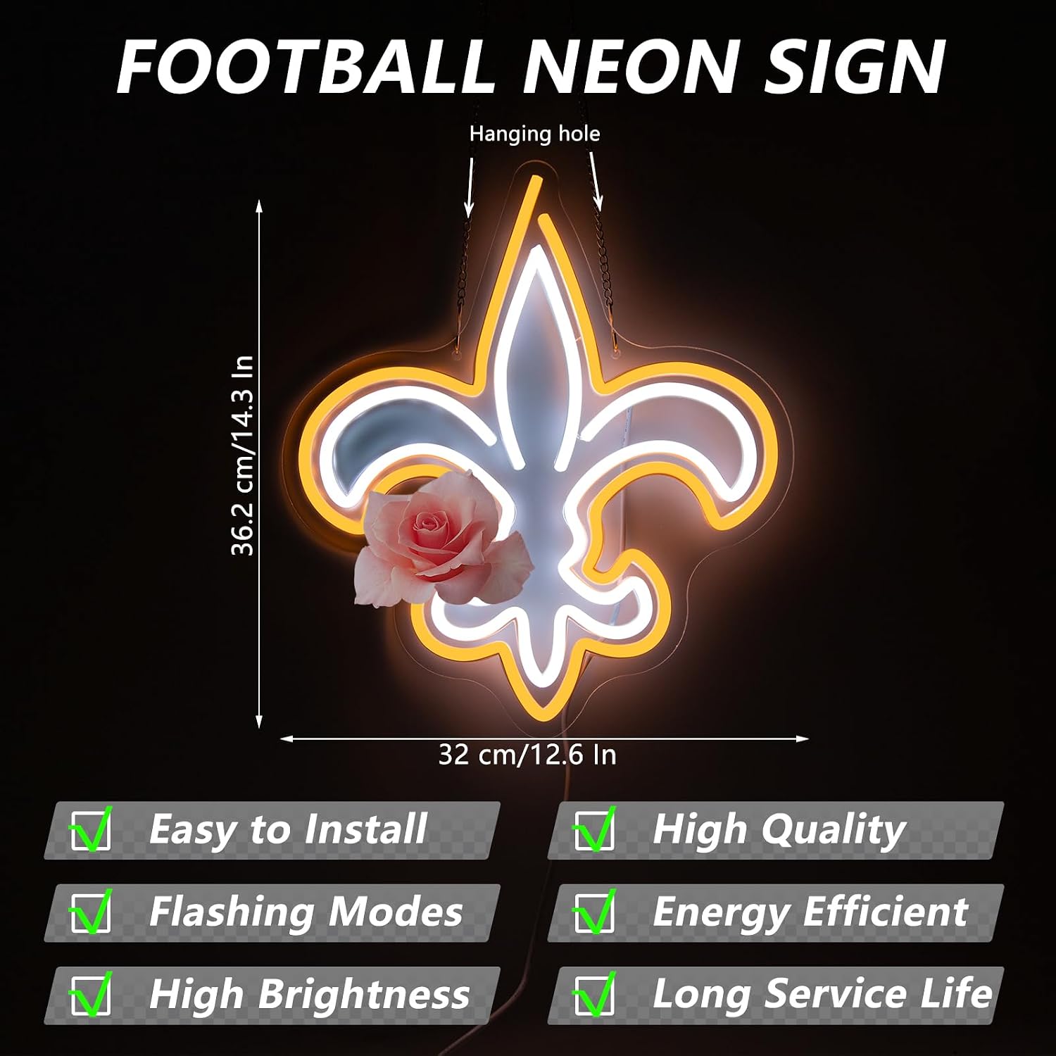 Man Football Neon Sign Led Light for Wall Decor, Neon Lights for Business Sign Bar Pub Restaurant, Neon Led Light for Store Signs Man Cave image 3