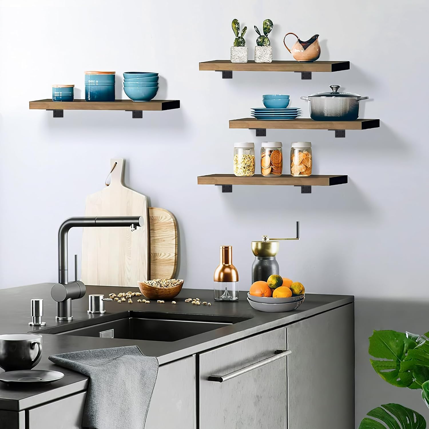 Floating Shelf Brackets 8 inch, Heavy Duty Wall Shelf Bracket 8 Pack for Shelves Support, Hidden Metal L Brackets with Mounting Hardware (1/5'' Thick)