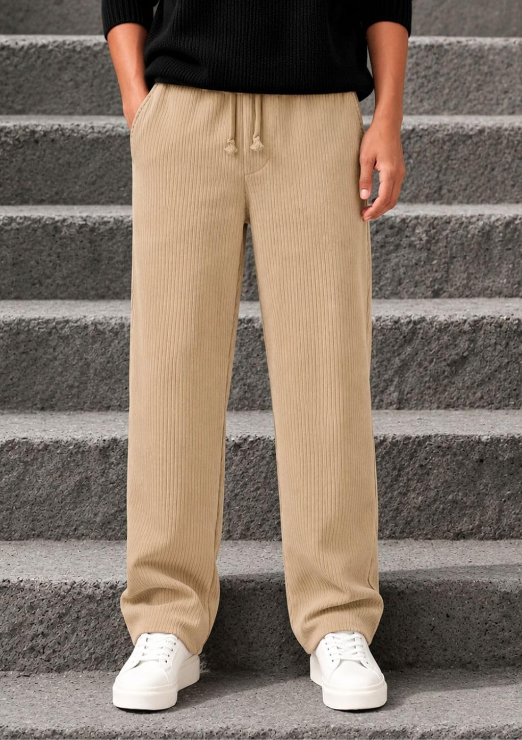 SMOWKLY Pantaloni da uomo in velluto a coste dalla vestibilità comoda, elastico flessibile in vita con coulisse, pantaloni comodi per abbigliamento casual e formale