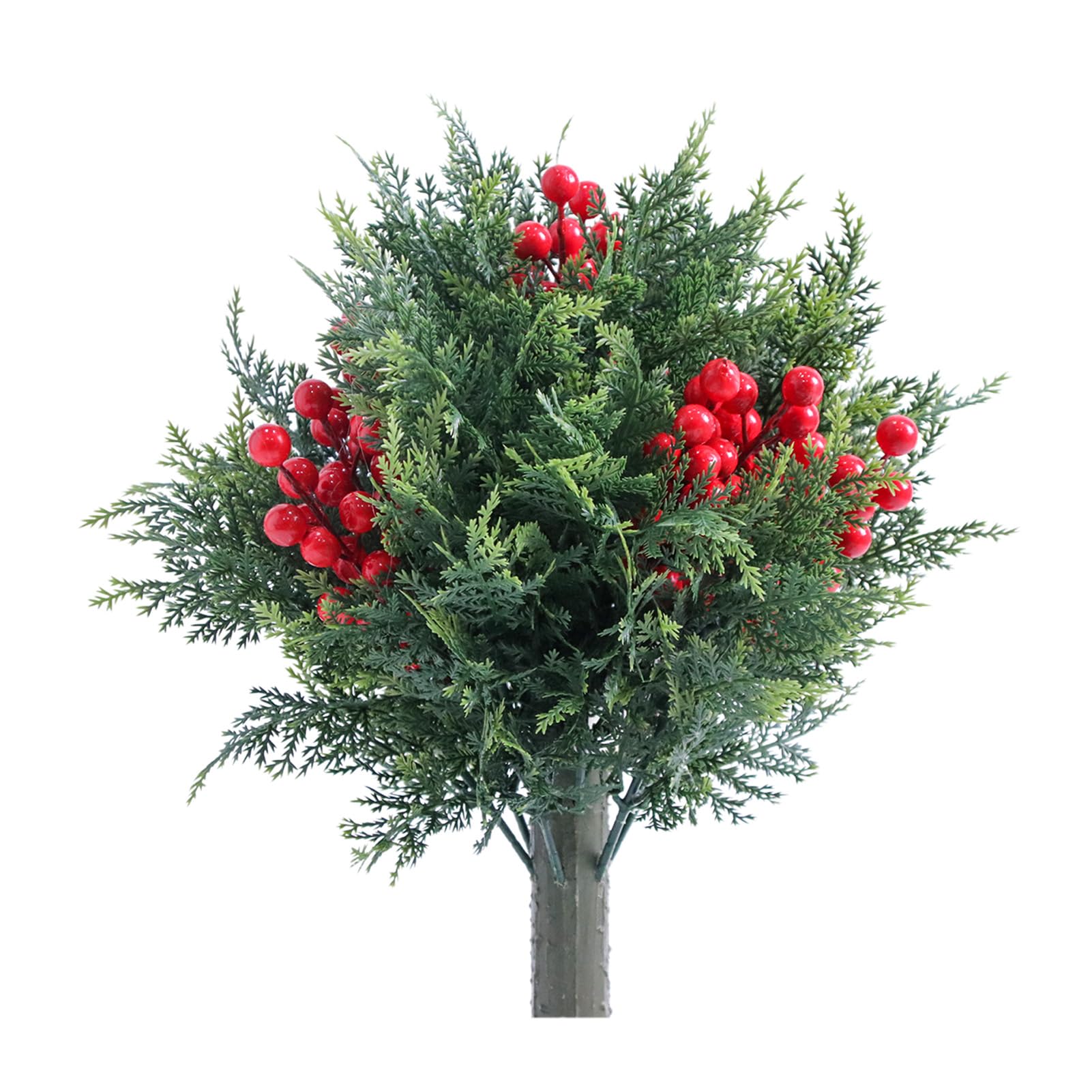 Sonew Confezione da 2 Piante Topiarie di Cedro Artificiale con Punte da 17,7 Pollici per Esterni in Finto PE Verde con Bacche di Schiuma per la Decorazione del Giardino del Portico Tutto l'anno