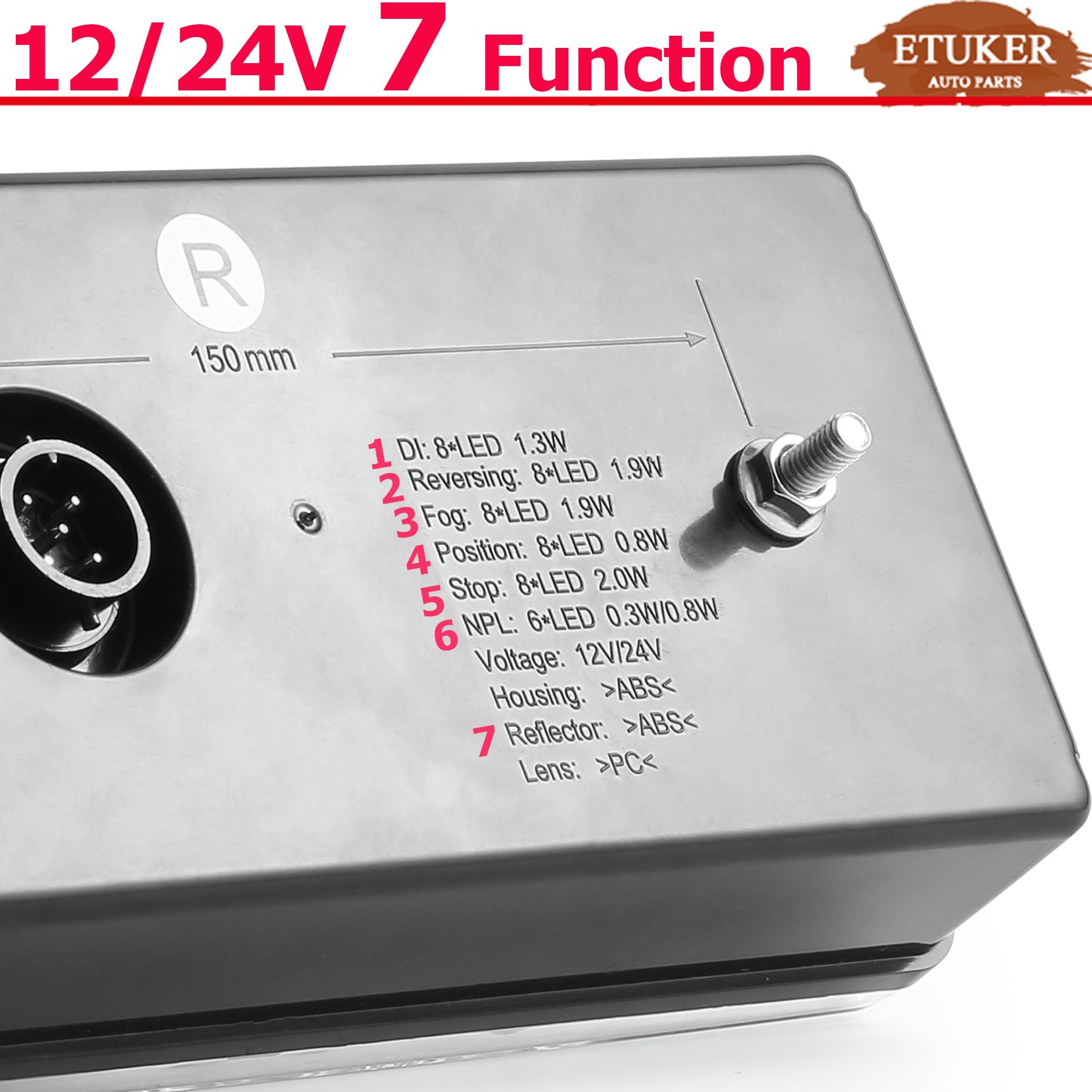 Fanali Posteriori Rimorchio Kit 13poli con Cavi da 5,5m 12/24v 7Funzione Universale Luci Rimorchio E Omologate Impermeabile