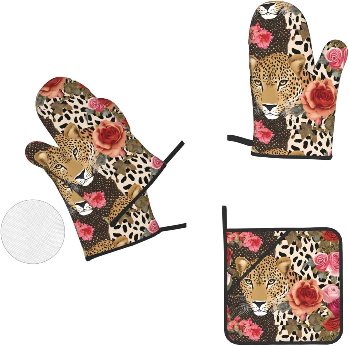 (Striped Leopard) Baking 4-Piece Set: 2 Oven Mitts and 2 Pot Holders Heat Resistant Waterproof Hanging Loop for Kitchen Oven Grill Housewarming Gifts