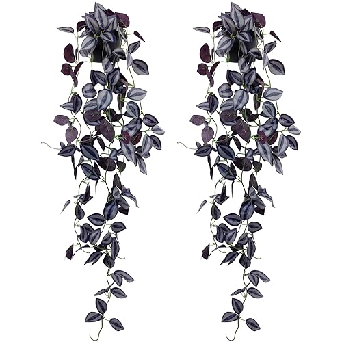 LOYWREE 2Pack Small Fake Hanging Purple Plant Artificial Potted Plants