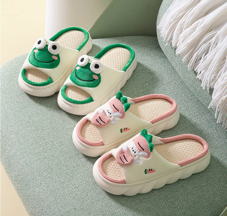 Cute Cartoon Animal Slides Frog Linen Slippers/Carrot Home Slippers, Soft Comfortable Thick Sole House Linen Slippers2