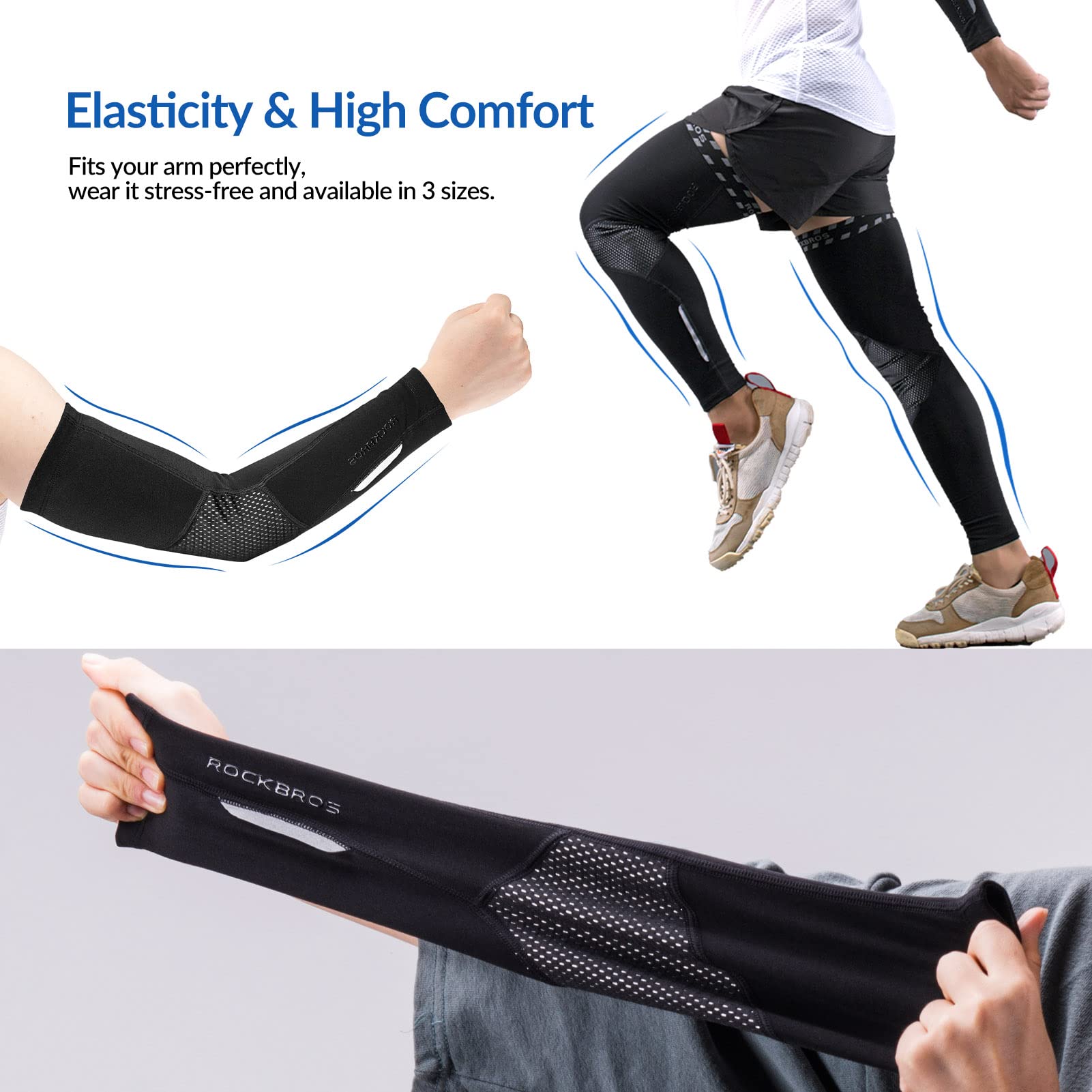 ROCKBROS Mangas de Brazos/Perneras Térmicas de Invierno Calentadores para Ciclismo Running Conducir Deportes de Hombres Mujeres Negro