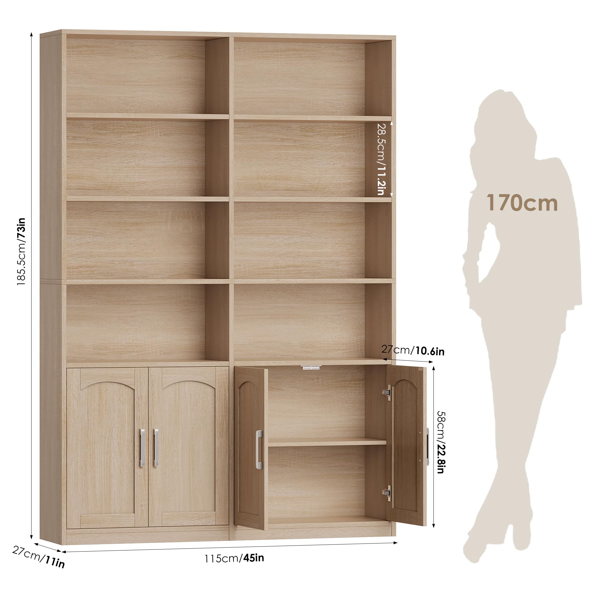 FirFurd 185.5 cm Libreria da Parete a 6 Ripiani, Libreria Verticale a 12 Scomparti, Scaffalatura Portaoggetti, Scaffale per Libri in Legno per Studio,Soggiorno,Ufficio,115x27x185.5 cm (Bianco)
