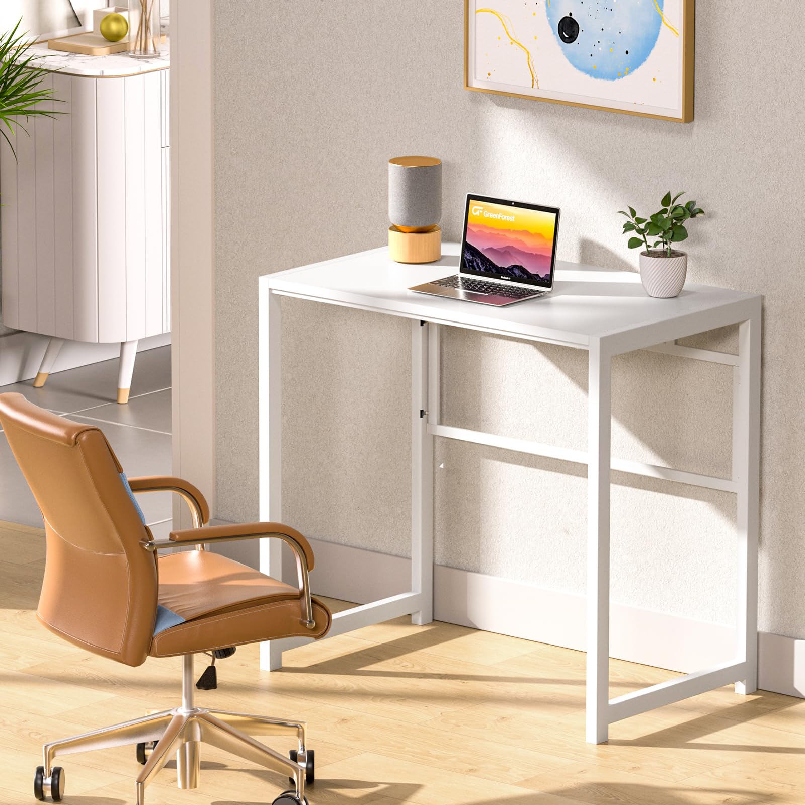 GreenForest Scrivania Salvaspazio Senza Montaggio, Scrivania per Computer e PC da 80 cm per Piccoli Spazi, Scrivania Pieghevole per l'Ufficio di Casa, Bianca