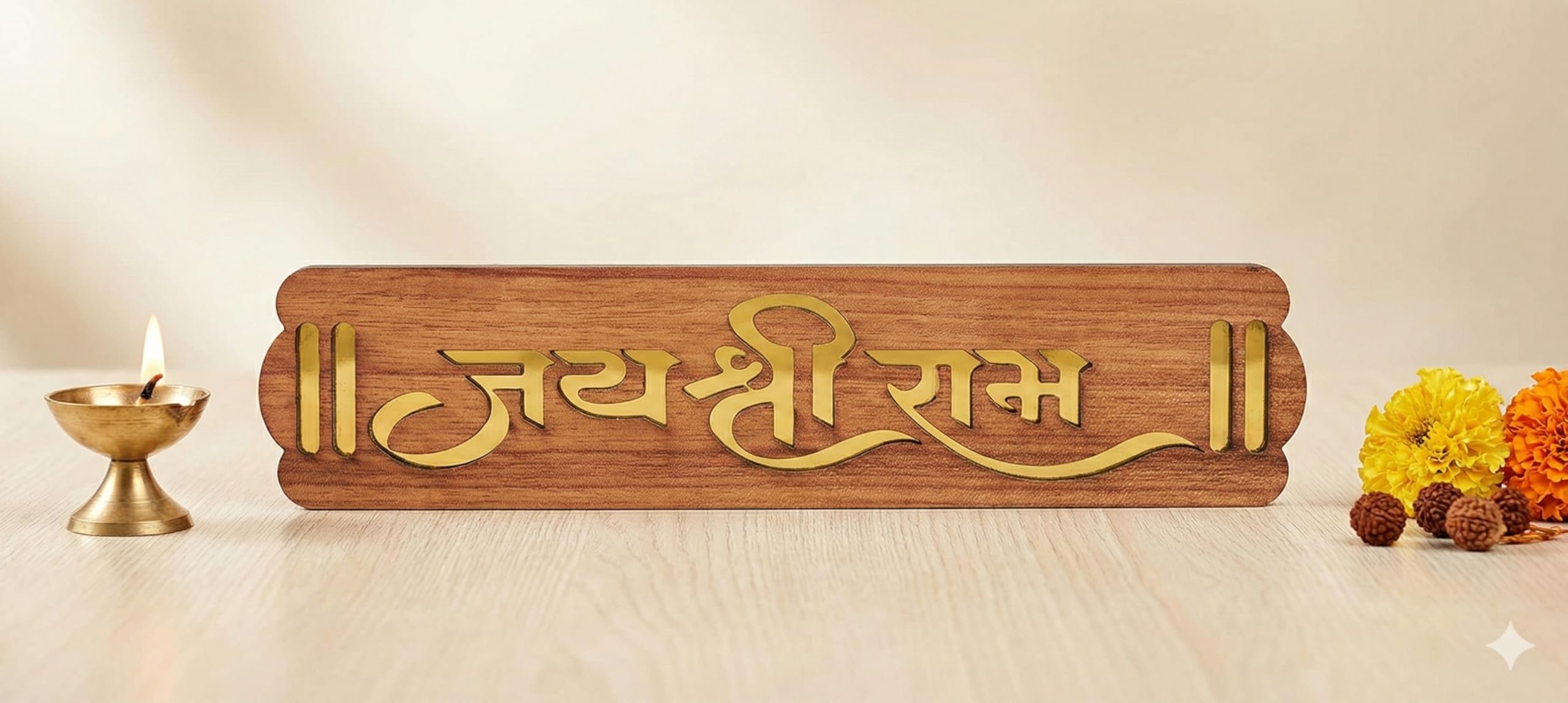 BANDHAL - Jai Shree Ram 3D Golden Acrylic & Wooden Texture Wall Hanging | Religious Home Decor Name Plate for Mandir, Main Door, Living Room & Office | Spiritual Gift Item (7.5 x 2.5 Inches)-image-25