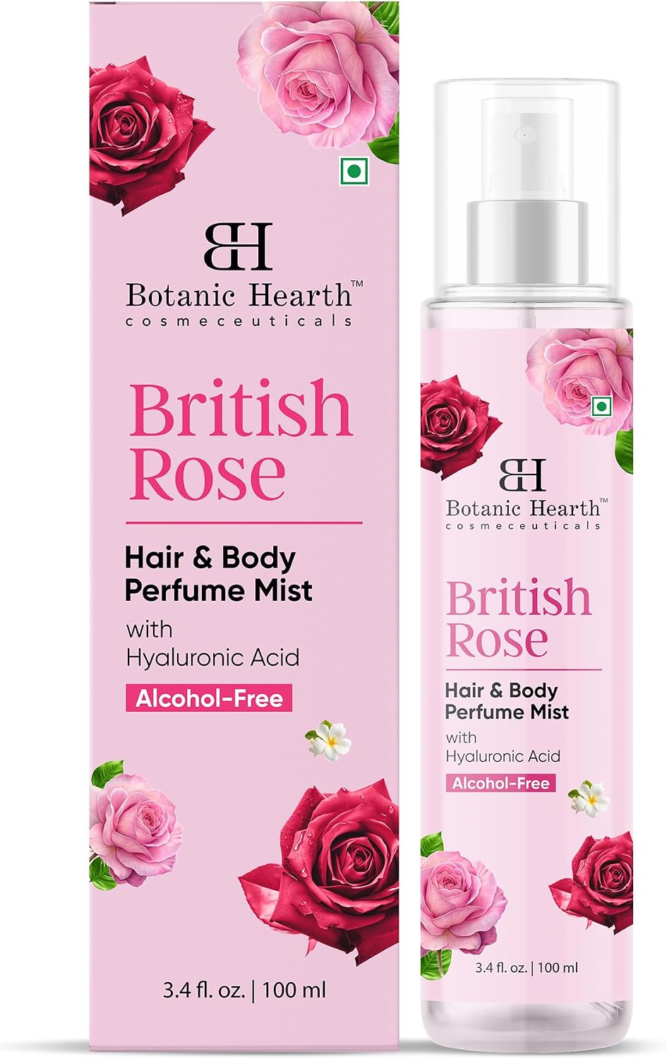 Botanic Hearth British Rose Hair Perfume & Body Perfume Mist - 3.4 Fl Oz | Long-Lasting Hair Deodorizer, Body Scent for Women & Men, Alcohol-Free Clean Fragrance Hair Spray For All Day Freshness