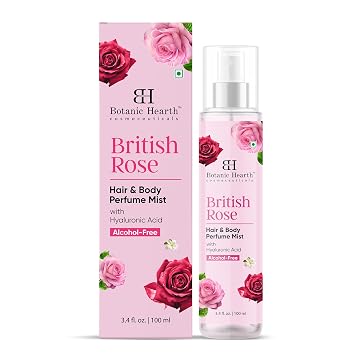 Botanic Hearth British Rose Hair Perfume & Body Mist, Long-Lasting Hair Deodorizer, Body Scent for Women & Men, Alcohol-Free Clean Fragrance Hair Spray For Everyday Wear, All Day Freshness, 3.4 Fl Oz