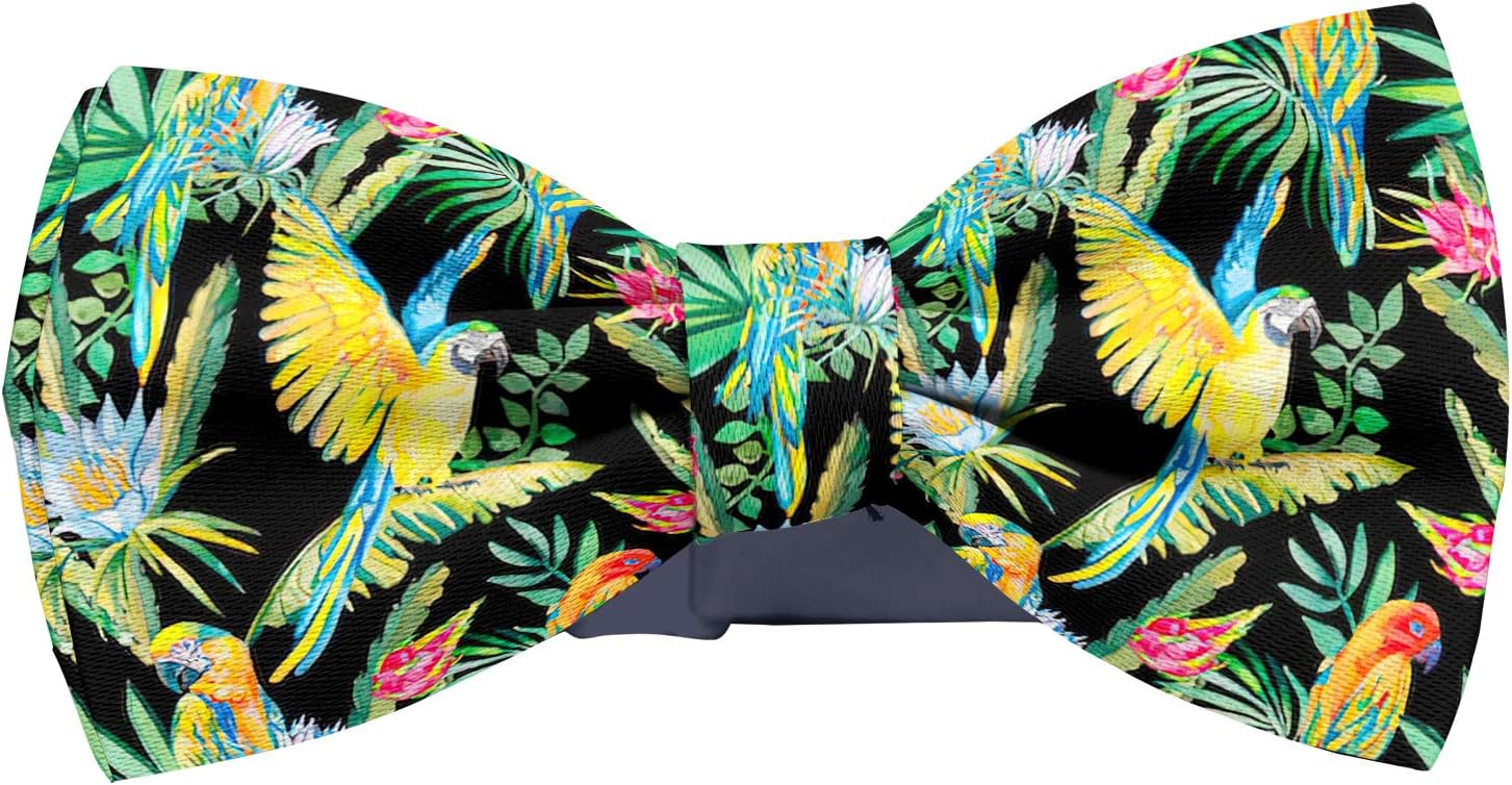 Adjustable Pre-tied bow tie for Men (Parrots Exotic Flowers Macaw Pattern) Elegant Cute Bowties for Dogs Cats Pets