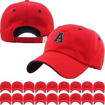 KPA-1463 RED L Letter AZ Red Alphabet Baseball Cap Dad Hat Polo Cap Adjustable Unisex Cotton One Size