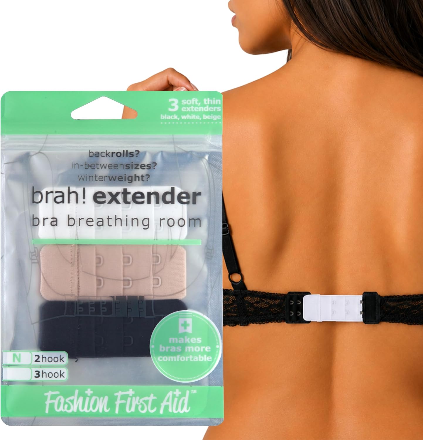 Fashion First Aid Brah! Extenders (3-Pack) – Adds Security, Breathing Room to Tight Bras – Soft Microfiber Bra Extender Pack