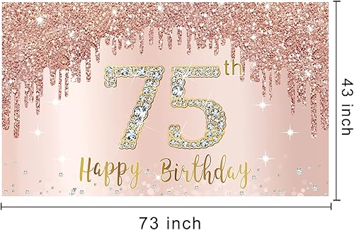 Miniatura 2 de Cartel de cumpleaños 75 para mujer, decoración de fondo de fiesta de cumpleaños de 75 años de oro rosa, póster de cumpleaños de 75 años, decoración