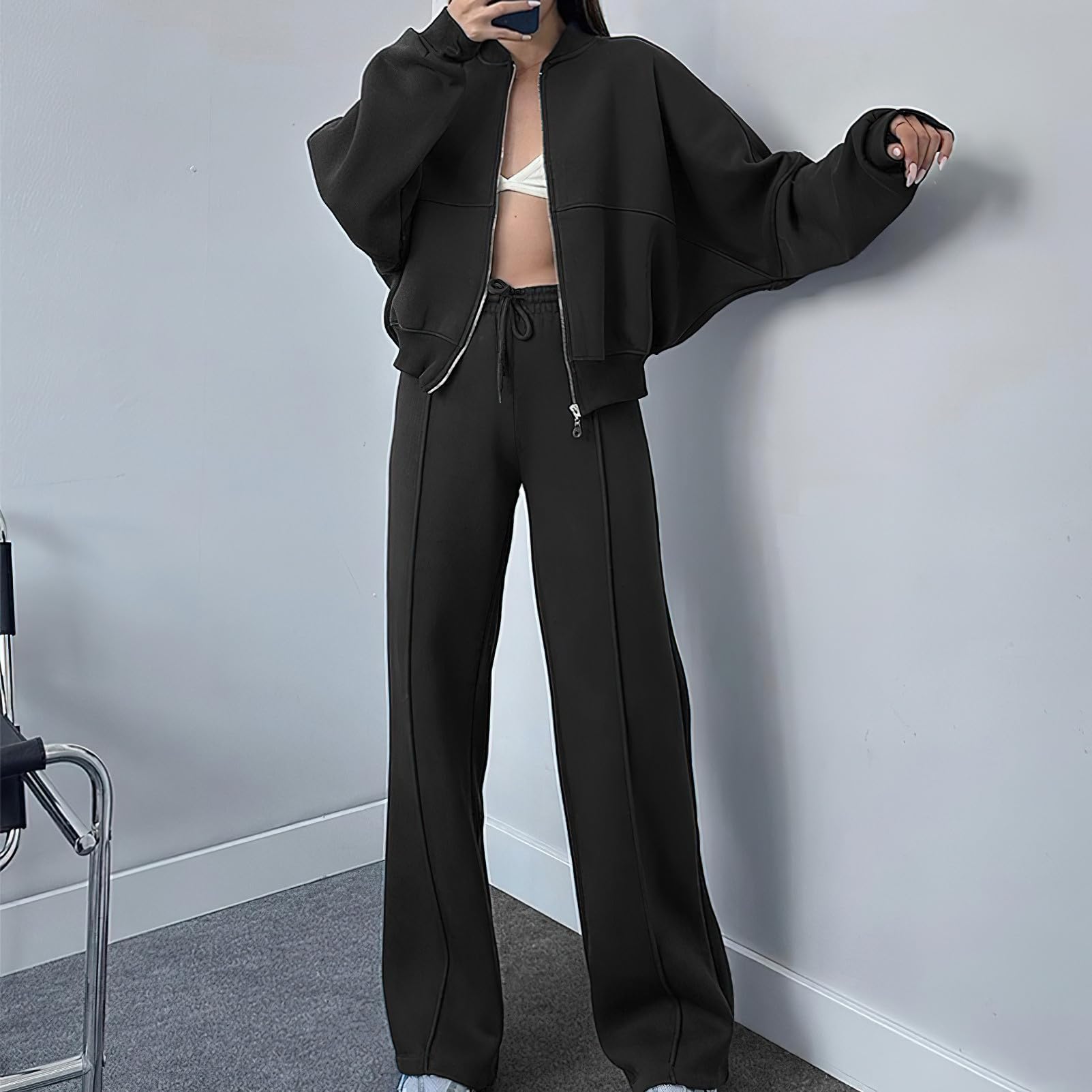 amropi Chándal de Mujer Chaqueta Sudadera con Cremallera y Pantalón Deporte Conjunto — view 7