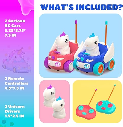 Miniatura 6 de BEZGAR Auto a control remoto para niños pequeños  Paquete de 2 juguetes de unicornio para niños pequeños con controladores de unicornio