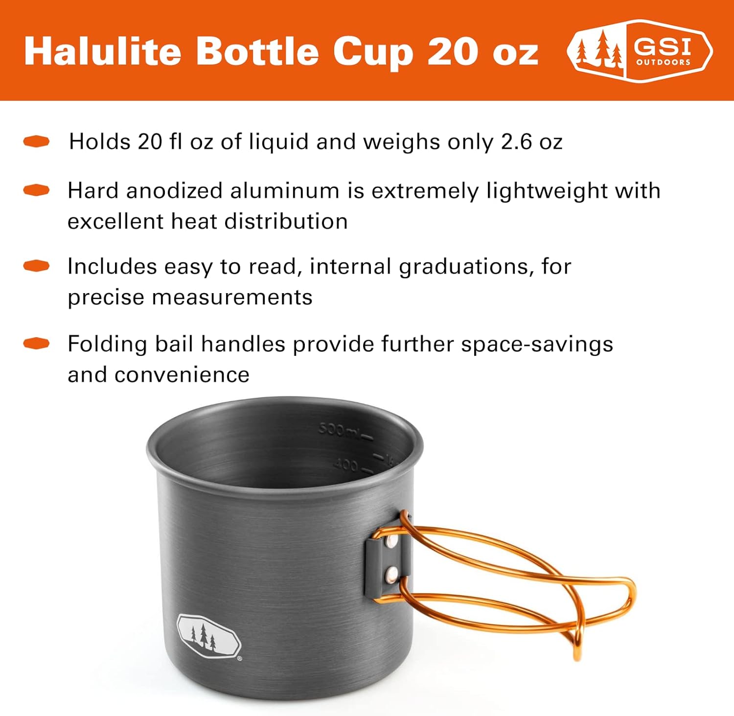 GSI Outdoors Halulite Bottle Cup I Lightweight Cup & Travel Food Canister with Foldable Handles for Camping and Backpacking- 20 oz