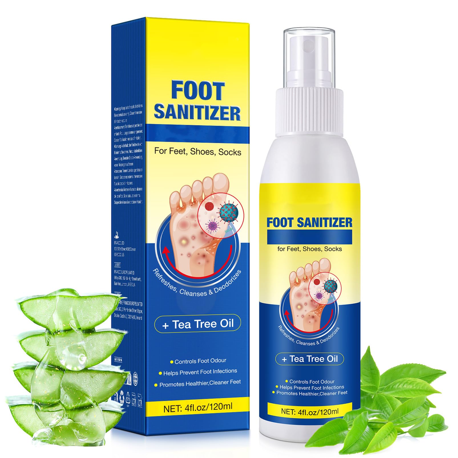 Spray para pies, 120 ml de aceite de árbol de té para pies de atleta, prevención de hongos en los pies, elimina el olor de los pies para hombres y mujeres