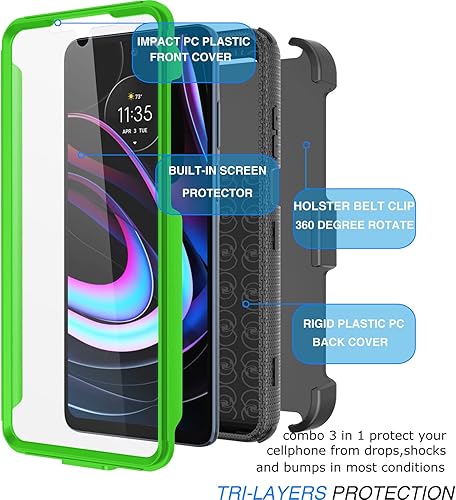 Miniatura 6 de Tekcoo Funda para Moto Edge 5G UWMotorola Moto Edge 2021 con clip de funda, Tshell Pantalla incorporada Cinturón de bloqueo con función atril Funda